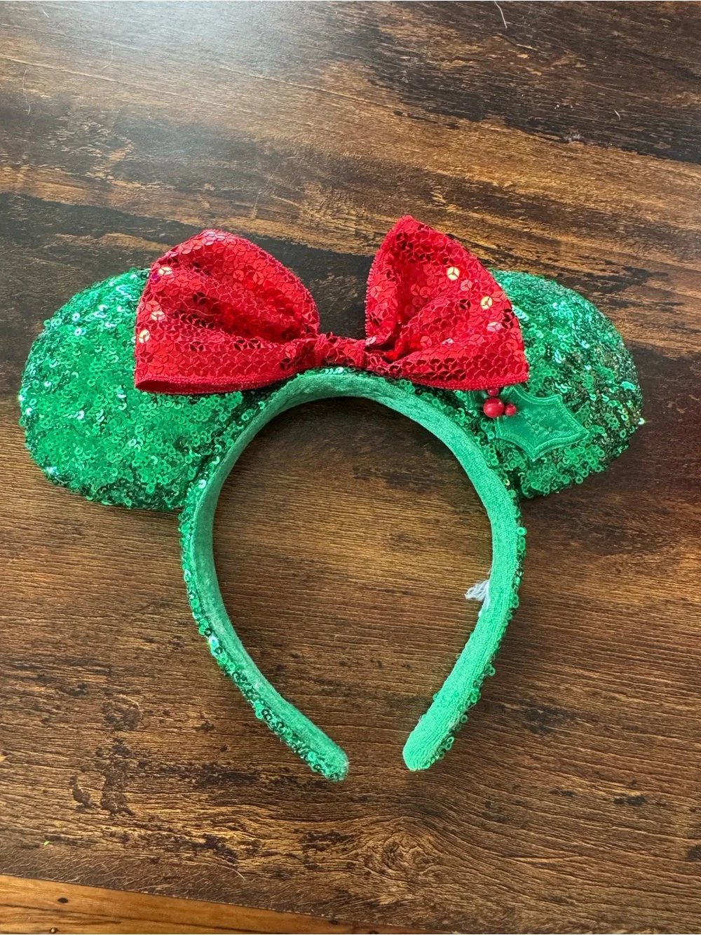 Disney Minnie Mouse Ears Headband with Red holiday Bow
